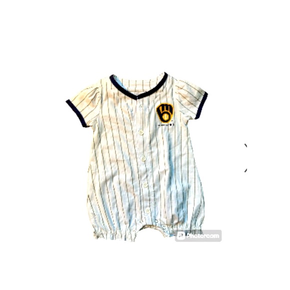 Milwaukee Brewers Infant Bodysuit 0-3M Pinstripe MLB One Piece Baby Jersey New - Picture 1 of 3